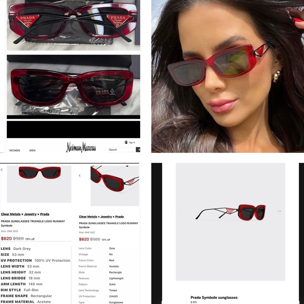 PRADA ULTRA COOL RED FRAMES &METAL ARMS THAT FEATURE THE SIGNATURE TRIANGLE LOGO - Picture 15 of 16